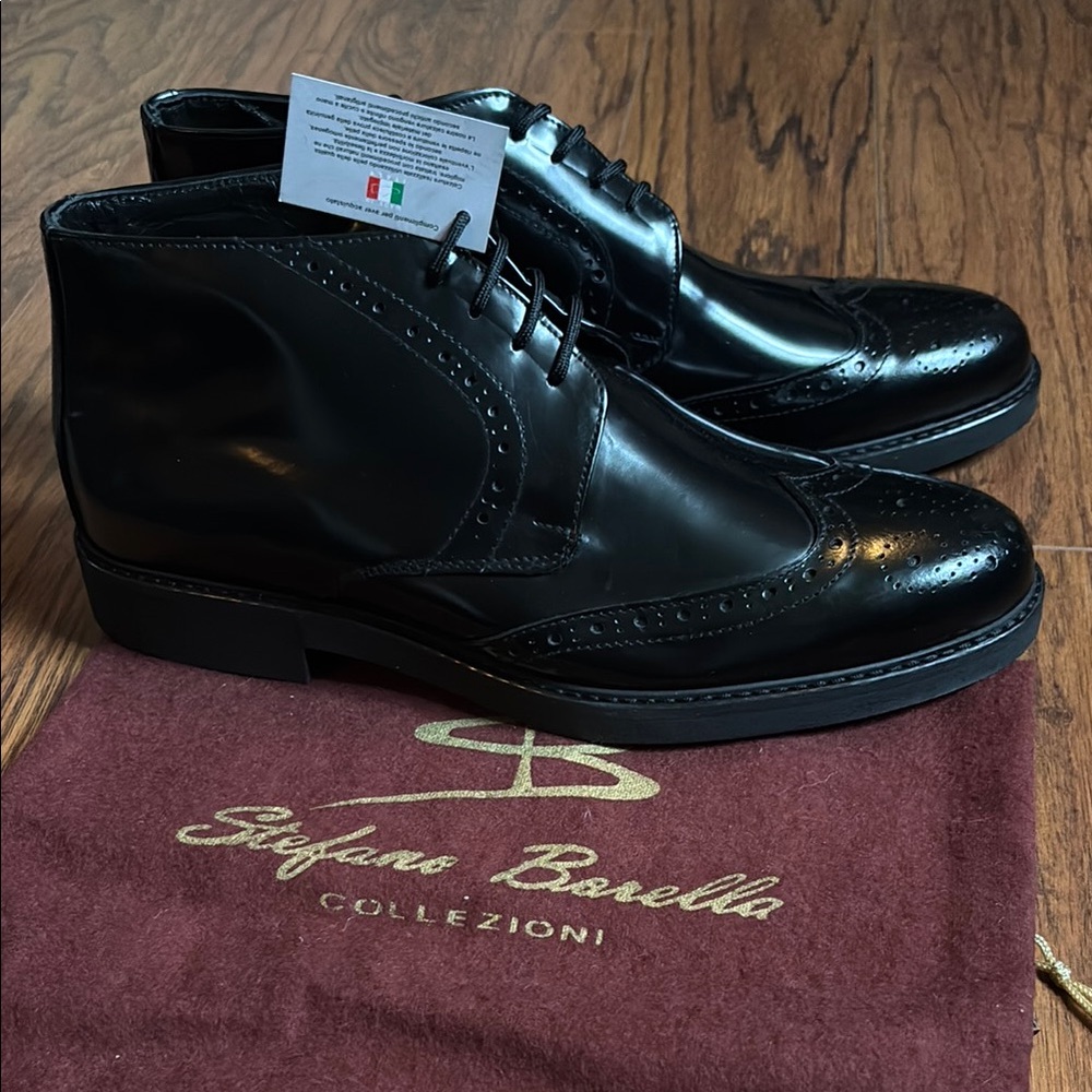 Italian Black Leather Men's Oxford Dress Boots